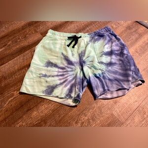 SUN STONE Men's Blue Drawstring, Tie Dye Regular Fit Fleece Shorts
